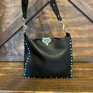 VALENTINO GARAVANI Rockstud Rolling Flip-Lock Messenger Bag Pebbled Calfskin Crossbody