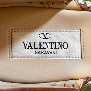 VALENTINO Rockstud Brown Leather Glitter Espadrille Wedges SZ 39 (US 9)