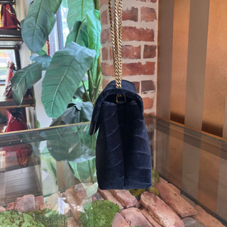 SAINT LAURENT Loulou Small Black Velvet Y Quilted Matelassé Crossbody Bag