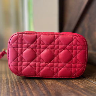 CHRISTIAN DIOR DiorTravel Small Vanity Case Poppy Red Cannage Quilted Lambskin Leather Top Handle Bag