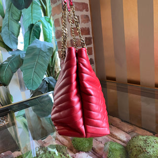 TORY BURCH Kira Chevron Red Leather Tote
