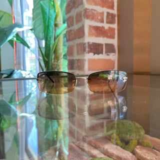 CHANEL 4093-B Crystal CC Brown Gold-Tone Metal Sunglasses