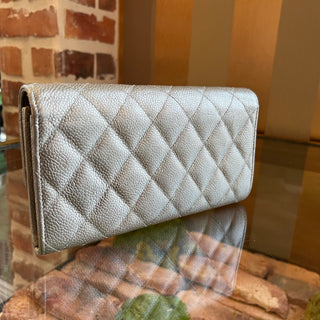 CHANEL Classic Silver Metallic Quilted Flap Wallet