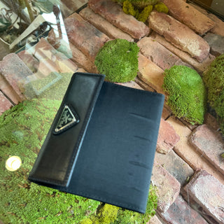 PRADA Lambskin Nylon Bifold Triangle Enamel Wallet