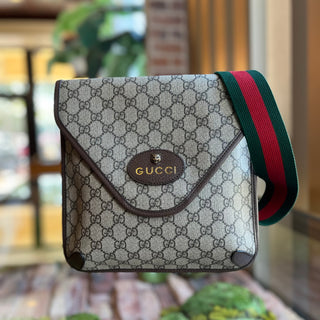 GUCCI Neo Vintage Flap Messenger  Beige GG Supreme Monogram Web Crossbody Bag