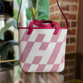 HERMES Ambre PM Framboise Toile H Veau Swift Tote