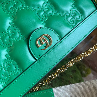 GUCCI Slim Chain Large Green Calfskin GG Matelasse Shoulder Bag