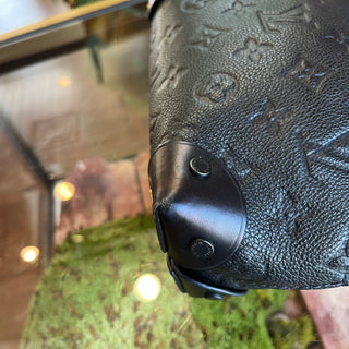 LOUIS VUITTON Petite Malle Souple Black Monogram Empreinte Leather Top Handle Bag