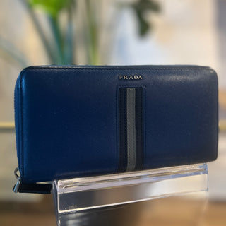 PRADA Blue Saffiano Long Zip Wallet