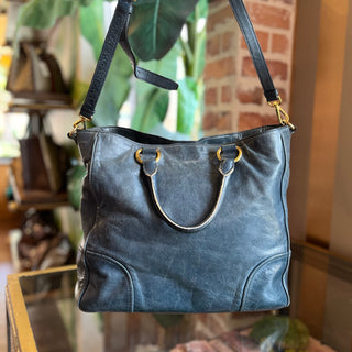 PRADA Blue Vitello Shine Open Convertible Tote
