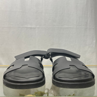 HERMES Chypre Noir Calfskin Anatomical Rubber Sandals SZ40(10US)