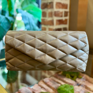 SAINT LAURENT Sade Puffy YSL Taupe Quilted Smooth Leather Envelope Clutch