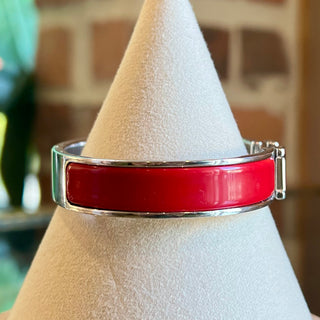 HERMES Clic H Rouge Vif Enamel Palladium Narrow Bracelet