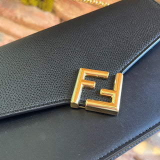 FENDI FF Diamonds Wallet On Chain Black Leather Crossbody Bag