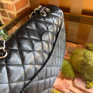 CHANEL Single Flap Jumbo Black Quilted Caviar Leather Shoulder Bag