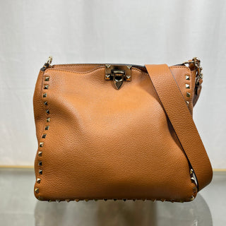 VALENTINO Flip-Lock Small Brown Pebbled Calfskin Messenger Bag