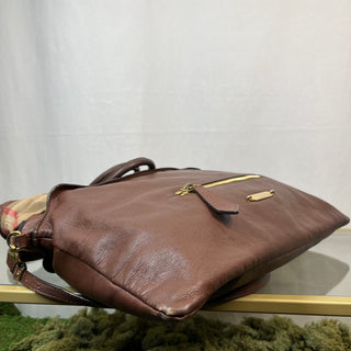 BURBERRY House Check Big Crush Brown Canvas and Leather Tote Bag