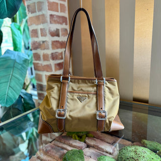 PRADA Vitello Trim Tessuto Shoulder Bag