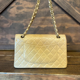 CHANEL Classic Double Flap Medium Beige Quilted Lambskin Vintage Shoulder Bag