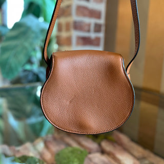 CHLOE Marcie Saddle Mini Brown Grained Calfskin Leather Shoulder Bag