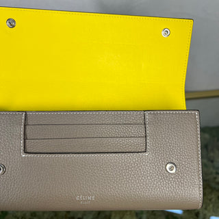 CELINE Leather Gray Neon Green Long Wallet