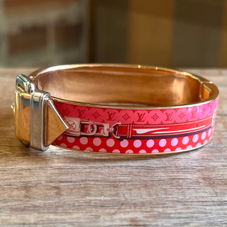 LOUIS VUITTON Rose Gold Plated Pink Enamel Confidential Cuff SZ S