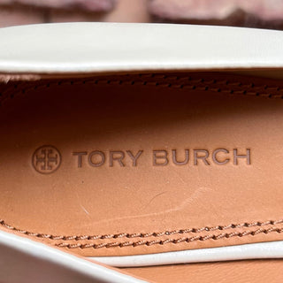 TORY BURCH T Logo White Leather Heels SZ 8.5