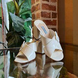 PRADA White Patent Leather Flower Sandals SZ37.5(7.5US)