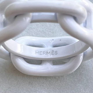 HERMES White Enamel Chain De Ancre Scarf Ring
