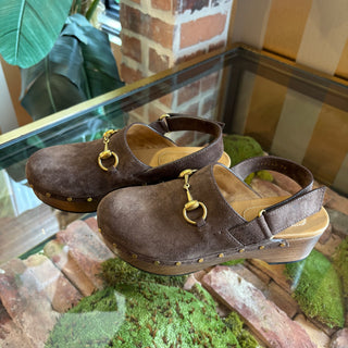 GUCCI Horsebit Accent Suede Slingback Pumps 36