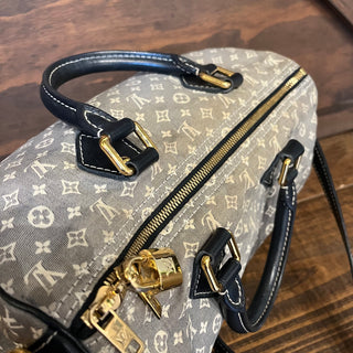 LOUIS VUITTON Speedy Bandouliere Blue Monogram Mini Lin Canvas Satchel