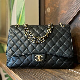 CHANEL Maxi Single Flap Black Caviar Leather Shoulder Bag