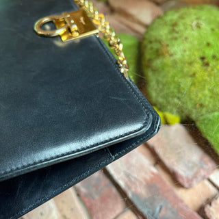 SALVATORE FERRAGAMO Vintage Black Leather Chain Clutch