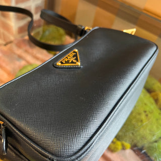 PRADA Camera Black Saffiano Leather Zip Crossbody
