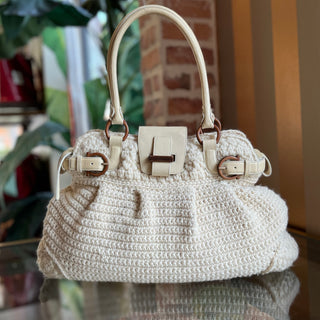FERRAGAMO Marisa Cream Crochet Shoulder Bag