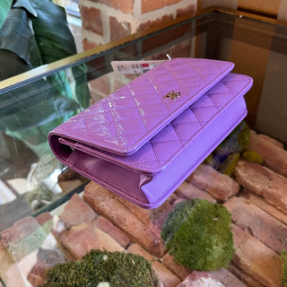 CHANEL Wallet On Chain Purple Quilted Patent Leather Crossbody Bag