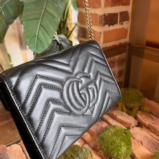 GUCCI Black Marmont Chevron Matelasse Crossbody
