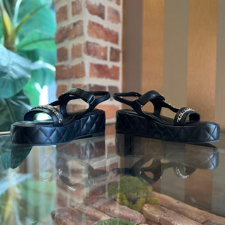 CHANEL Black Quilted Leather Platform Sandals SZ 39 (US 9)