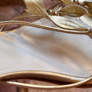 PRADA Vintage Metallic Gold Leather Leaf Sling Back Sandals SZ 39 (US 9)
