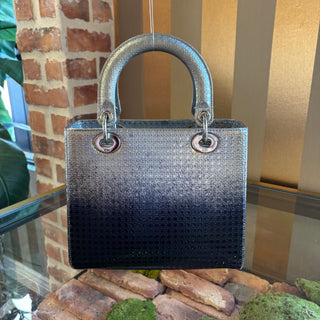 DIOR Metallic Patent Micro-Cannage Gradient Medium Lady Dior Silver Blue