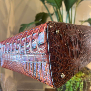 BRAHMIN Duxbury Brown Melbourne Croc Embossed Leather Satchel Bag