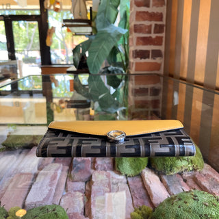 FENDI F Is Fendi Yellow Zucca Leather Continental Wallet