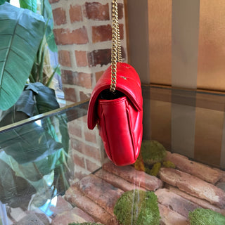 GUCCI GG Marmont Mini Red Matelassé Double G Studs Torchon Shoulder Bag