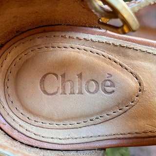 CHLOE Beige Leather Strappy Wedges SZ 38 (US 8)