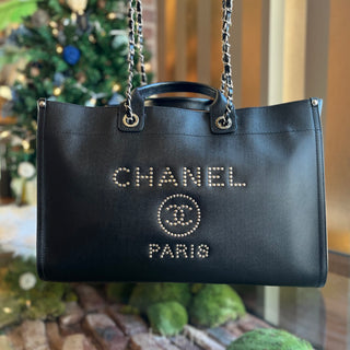 CHANEL Deauville Large Studded Caviar Leather Tote Bag