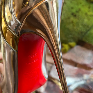 LOUBOUTIN Eklectica 85 Silver/Gold Patent Leather Pumps SZ 38.5 (US 8.5)