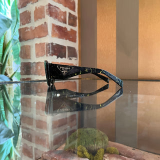 PRADA SPR20Z Black Marble Acetate Oval Eye Sunglasses