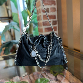STELLA MCCARTNEY Falabella Black Vegan Grained Shaggy Deer Tote Bag