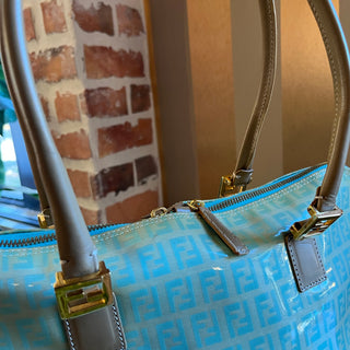 FENDI Light Blue Green Vintage Zucchino Coated Canvas Tote