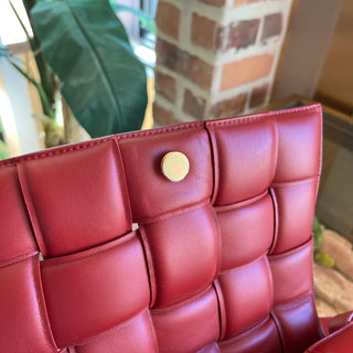BOTTEGA VENETA Cassette Dark Red Nappa Maxi Intreccio Padded Crossbody